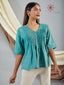 Women’s Turquoise Green Khadi Cotton Top With Pintucks