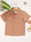 Boy’s Brown Khadi Cotton Shirt With Peach Piping