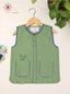 Boy’s Green Khadi Cotton Sleeveless Shirt With Blue Piping