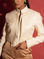 Cropped Khadi Silk Blazer With Chinese Collar