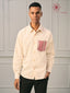 Men’s Ivory Khadi Cotton Shirt With Patch Pocket And Elbow Patches