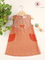 Girl’s Khadi Cotton Orange Dress With Patch Pocket And Yoke