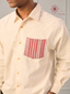 Men’s Ivory Khadi Cotton Shirt With Patch Pocket And Elbow Patches