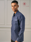 Men’s Navy Blue Khadi Cotton Full Sleeve Shirt With Double Pocket