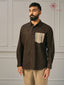 Men’s Black Khadi Cotton Shirt With Patch Pocket And Elbow Patches