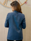 Women Navy Blue Solid Double-Breasted Blazer